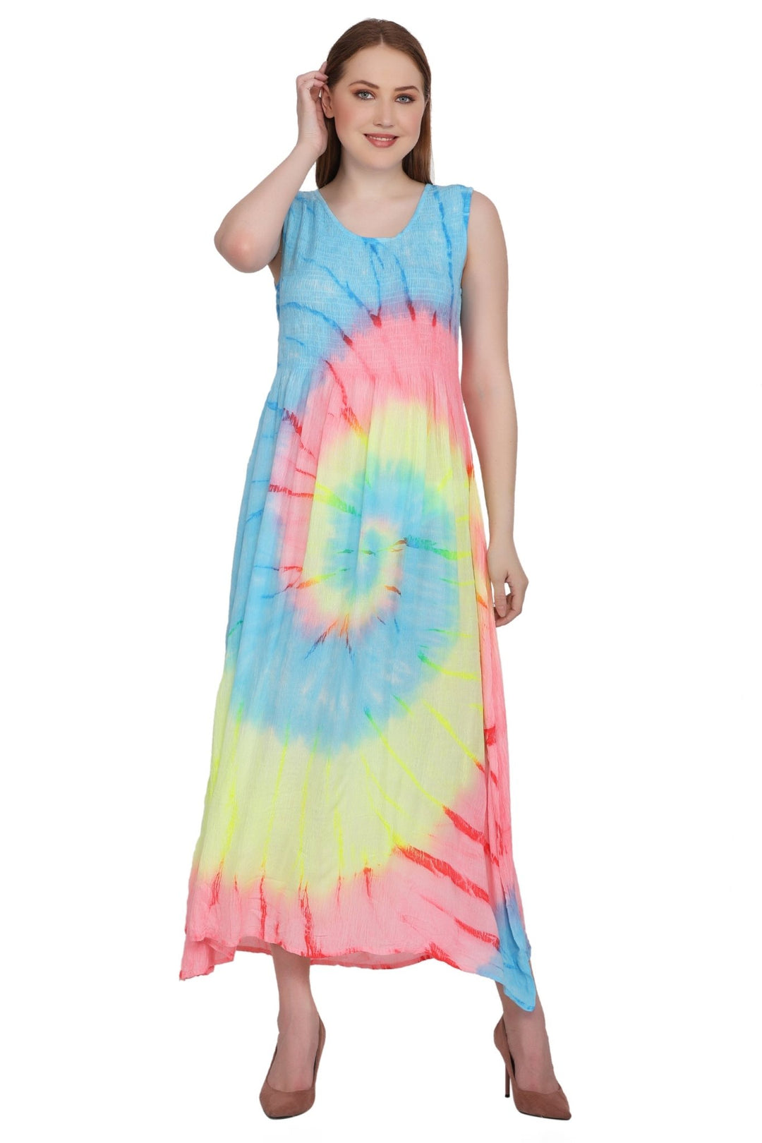 Neon Tie Dye Sleeveless Dress 522138 - Advance Apparels Inc