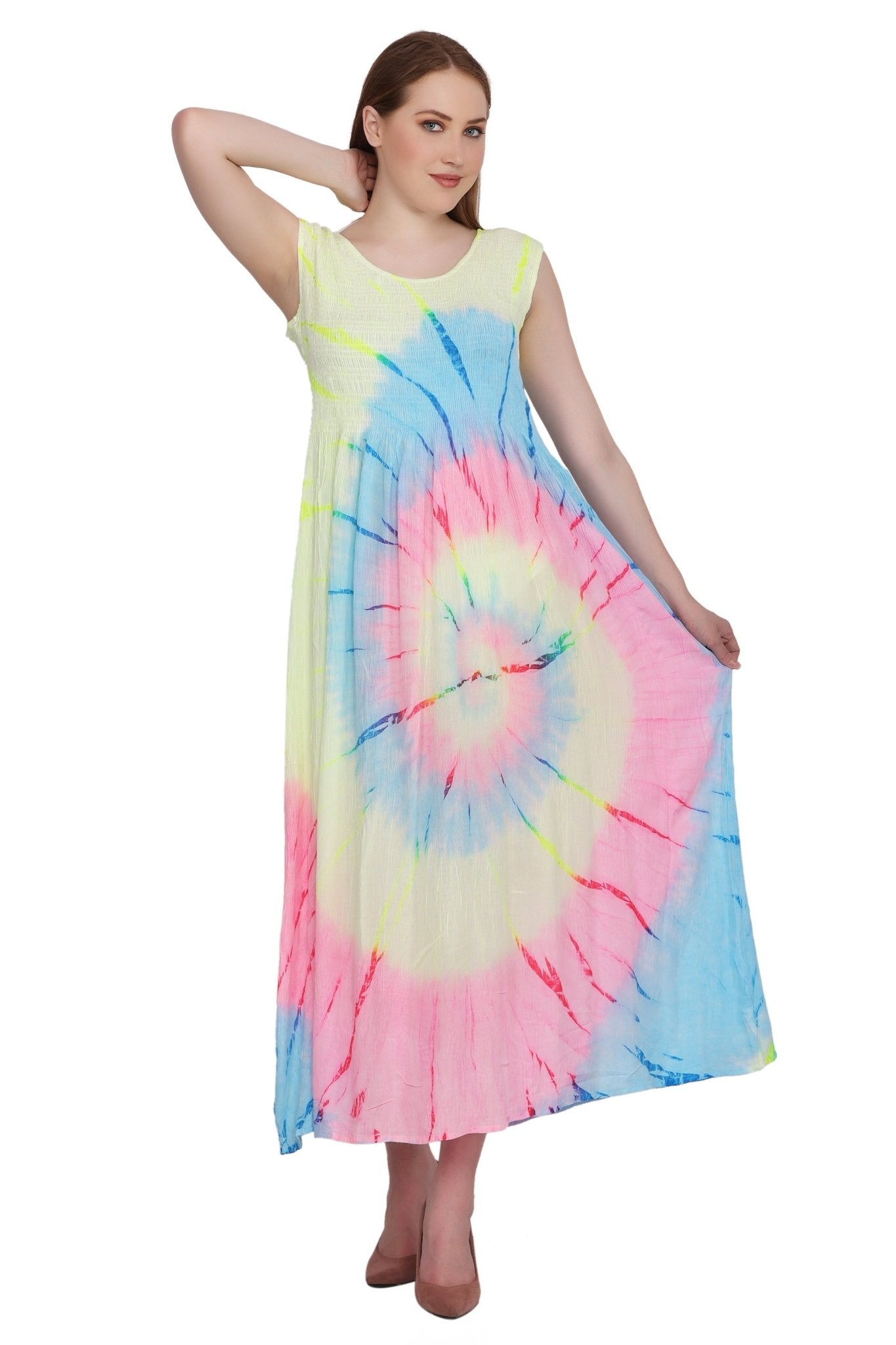 Neon Tie Dye Sleeveless Dress 522138 - Advance Apparels Inc