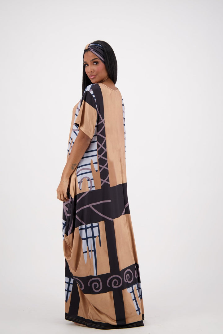 Neutral Brown Print Kaftan CH8863 - Advance Apparels Inc