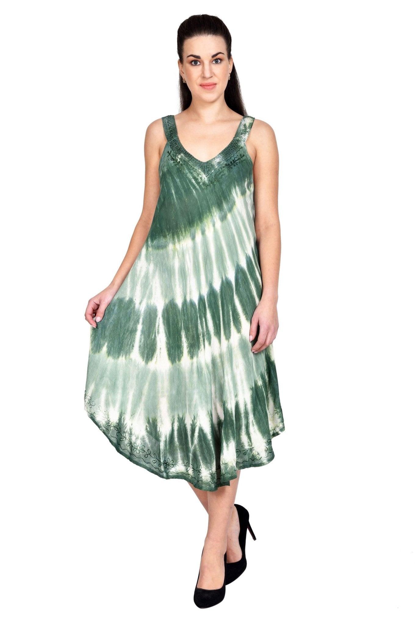 Ocean Waves V-Neck Sleeveless Tie Dye Umbrella Dress - Advance Apparels Inc