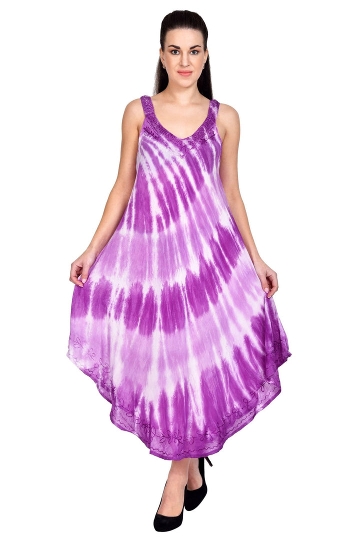 Ocean Waves V-Neck Sleeveless Tie Dye Umbrella Dress - Advance Apparels Inc