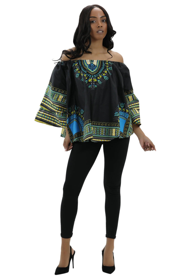 Off Shoulder Ankara - Dashiki Print Blouse 168 - Advance Apparels Inc