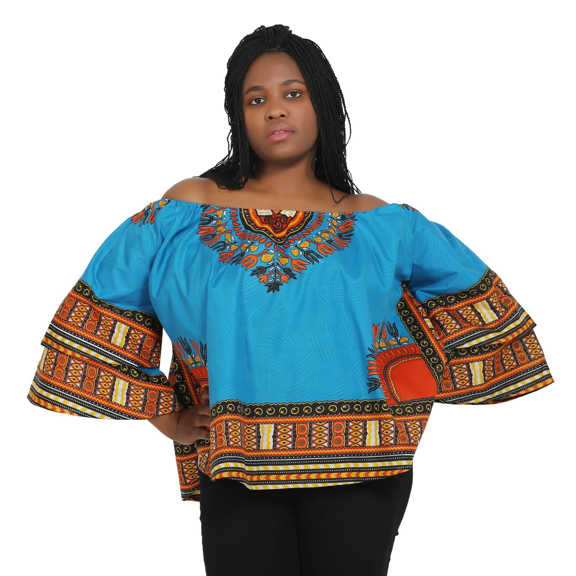 Off Shoulder Ankara - Dashiki Print Blouse 168 - Advance Apparels Inc