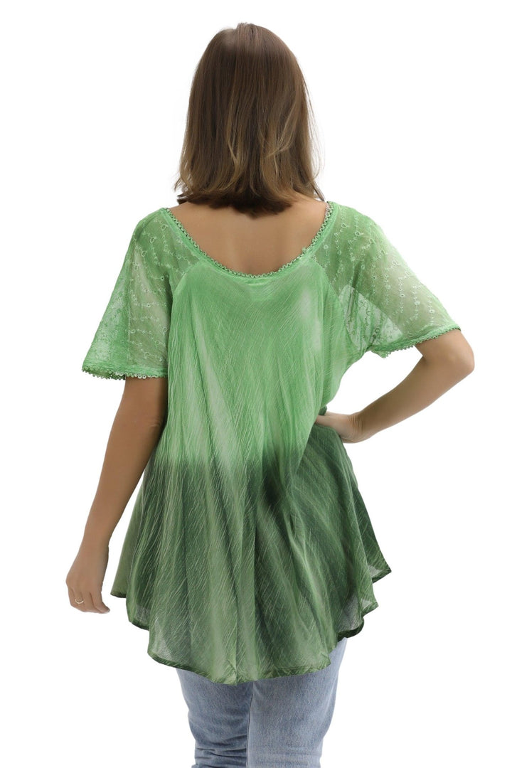 Ombre Tie Dye Cap Sleeve Blouse 11784 - Advance Apparels Inc