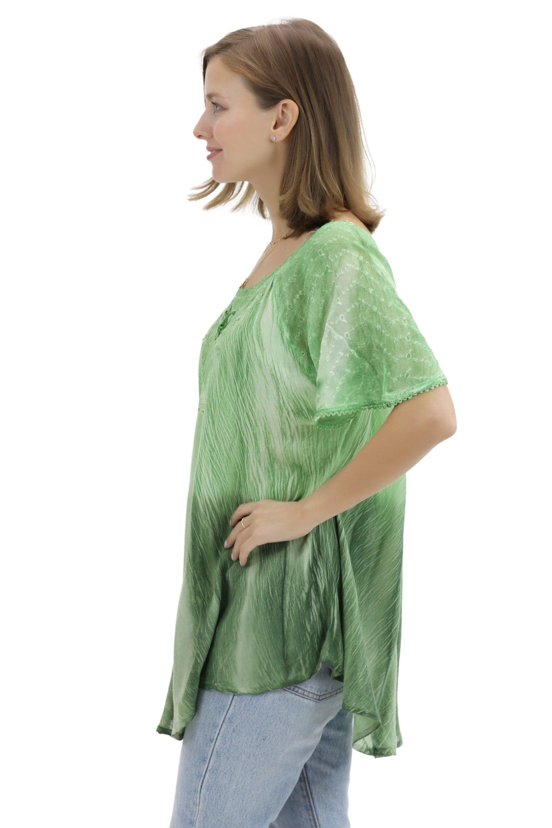 Ombre Tie Dye Cap Sleeve Blouse 11784 - Advance Apparels Inc