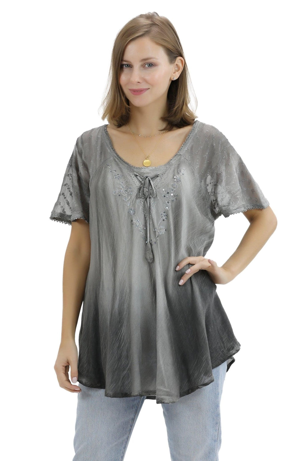 Ombre Tie Dye Cap Sleeve Blouse 11784 - Advance Apparels Inc