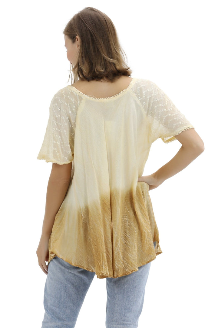 Ombre Tie Dye Cap Sleeve Blouse 11784 - Advance Apparels Inc