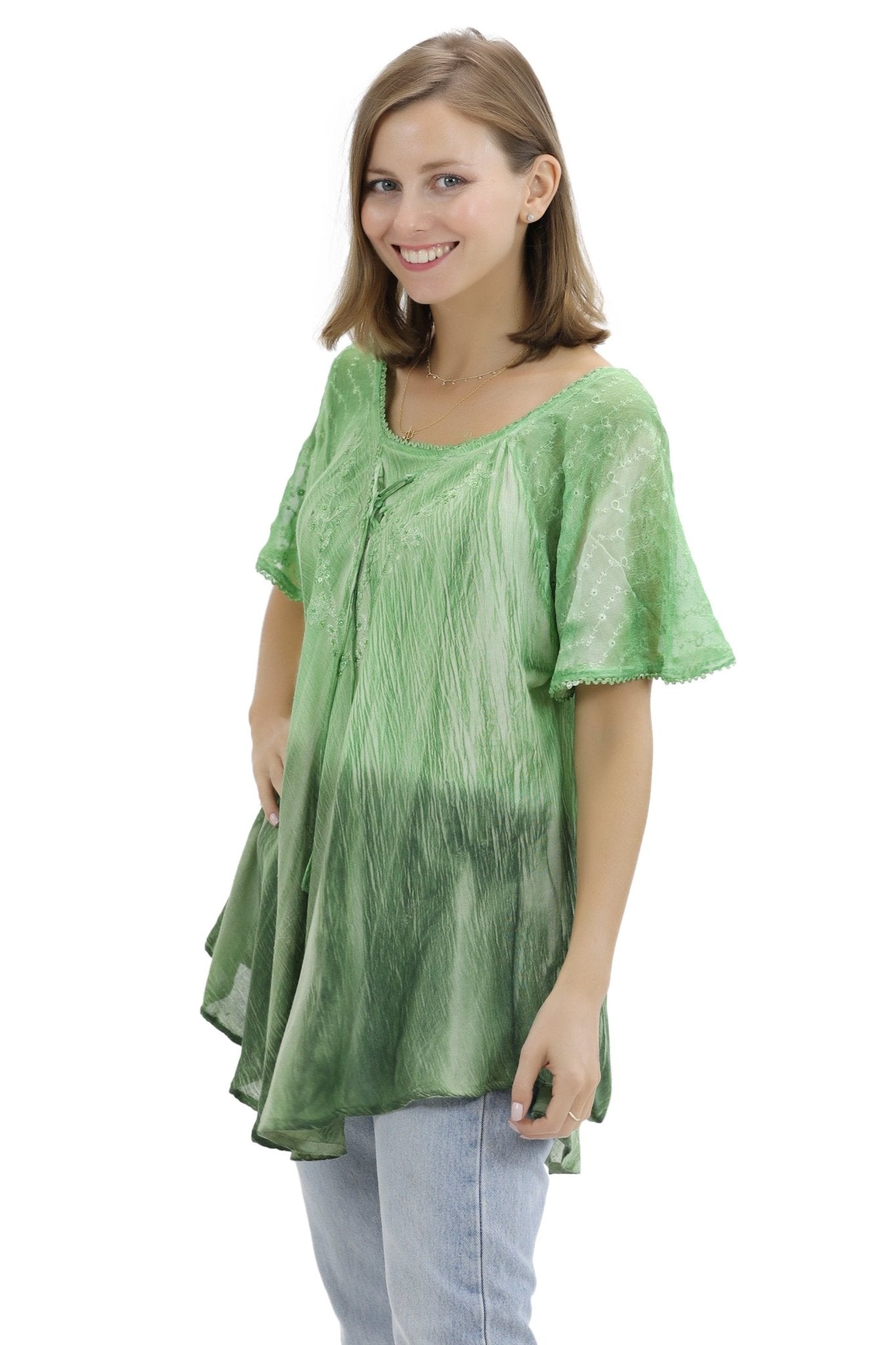 Ombre Tie Dye Cap Sleeve Blouse 11784 - Advance Apparels Inc