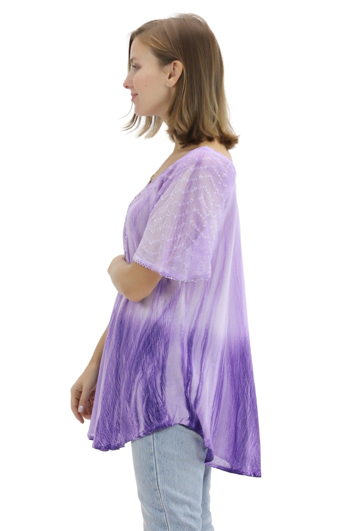 Ombre Tie Dye Cap Sleeve Blouse 11784 - Advance Apparels Inc