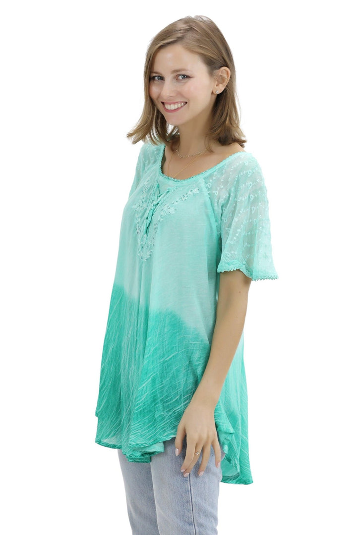 Ombre Tie Dye Cap Sleeve Blouse 11784 - Advance Apparels Inc