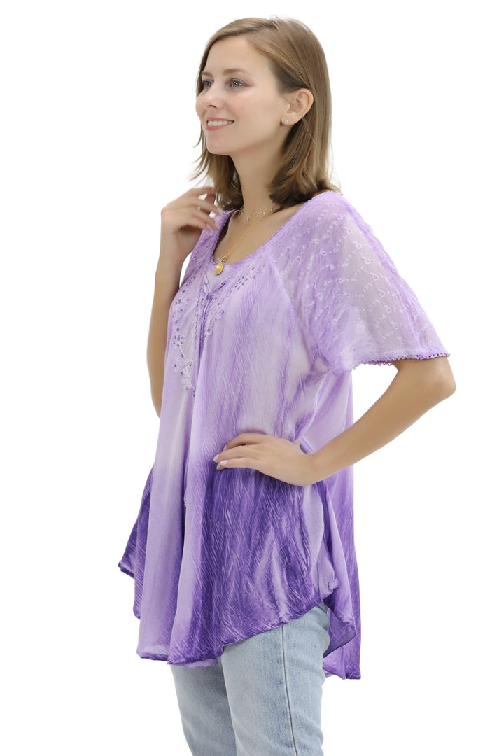 Ombre Tie Dye Cap Sleeve Blouse 11784 - Advance Apparels Inc