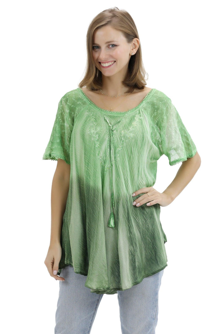 Ombre Tie Dye Cap Sleeve Blouse 11784 - Advance Apparels Inc