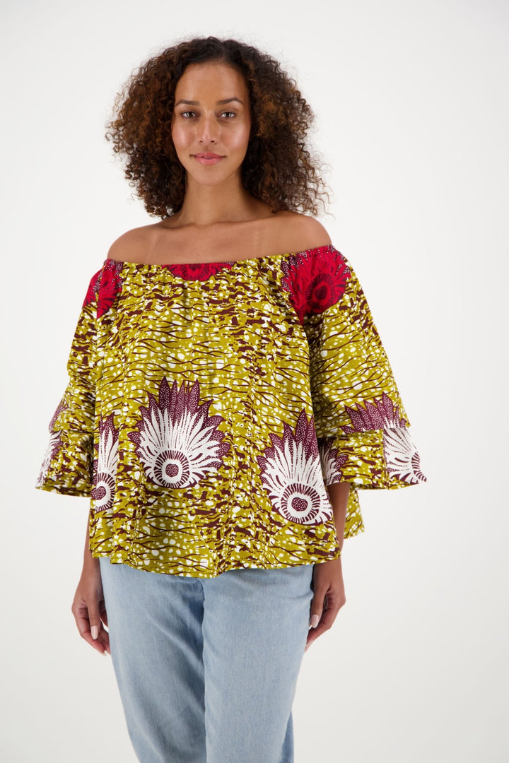 On/Off Shoulder African Print Blouse 166-25 - Advance Apparels Inc