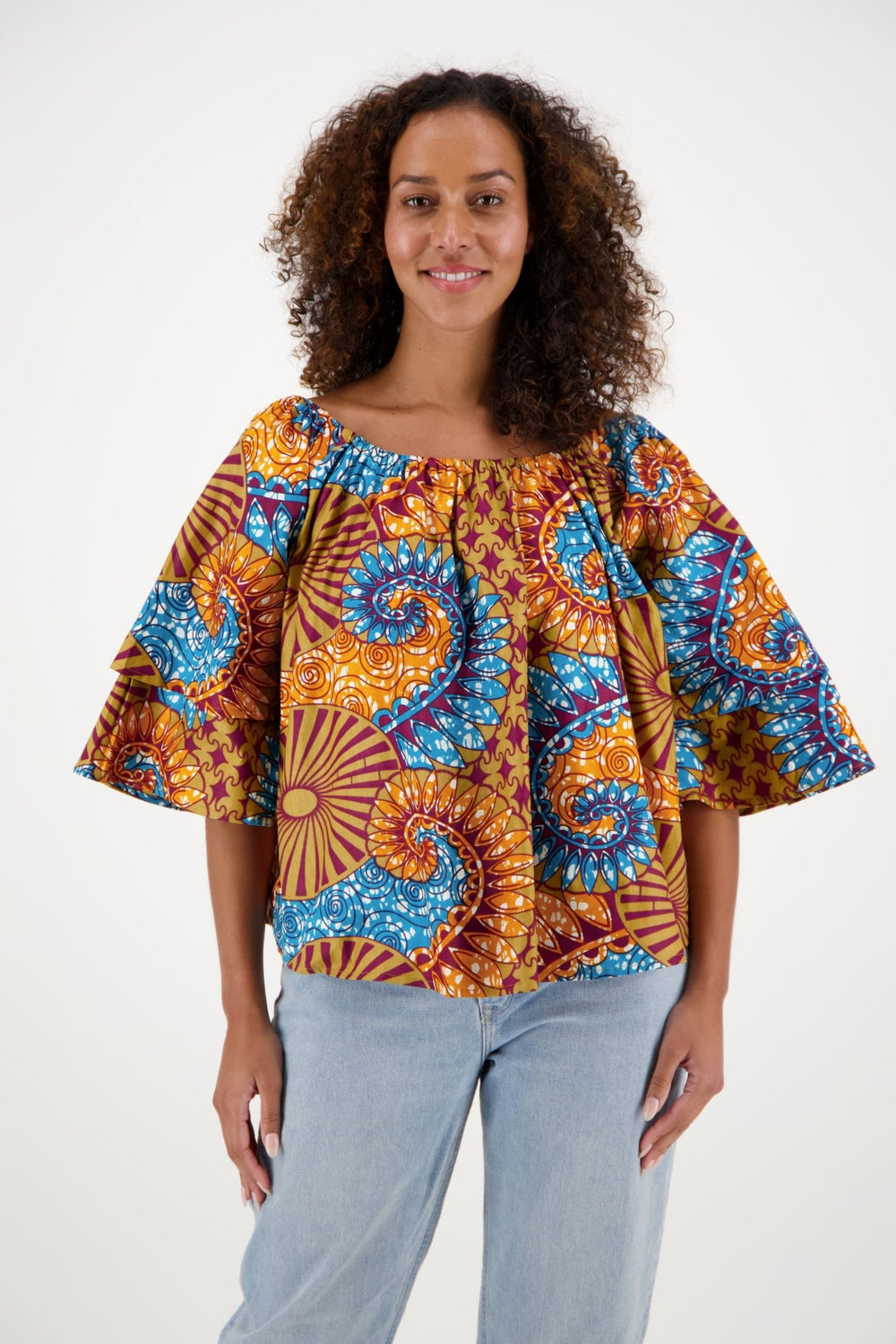 On/Off Shoulder African Print Blouse 166-410 - Advance Apparels Inc