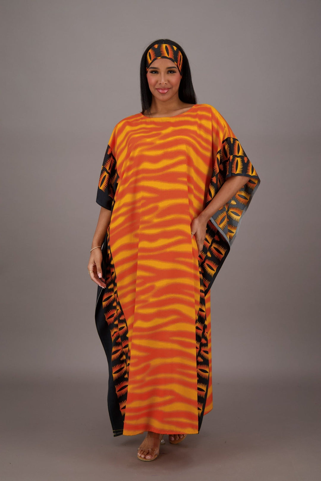 Orange Zebra Print Kaftan KAF-42202 - Advance Apparels Inc