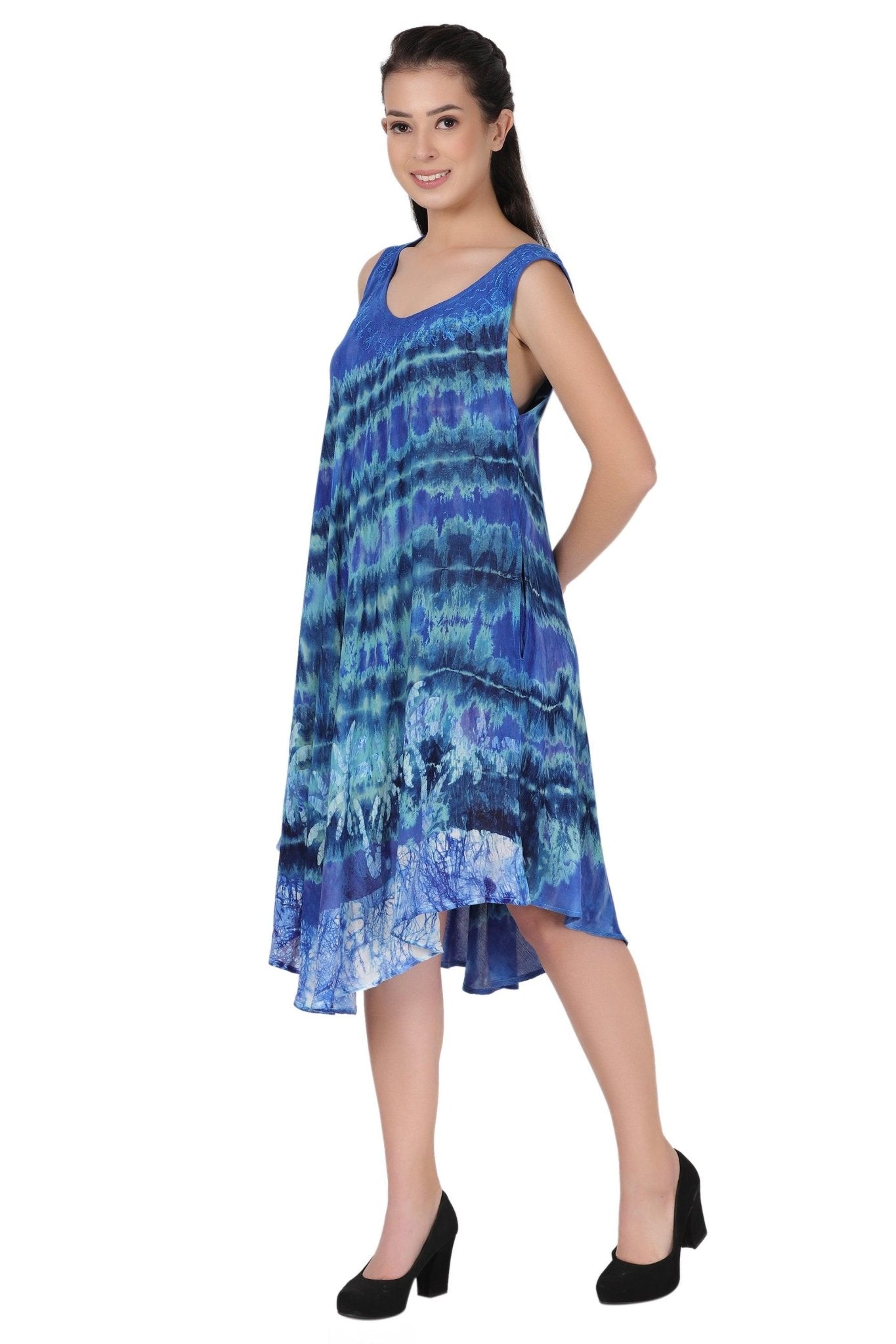 Palm Tree Block Print Dress 422211R - Advance Apparels Inc