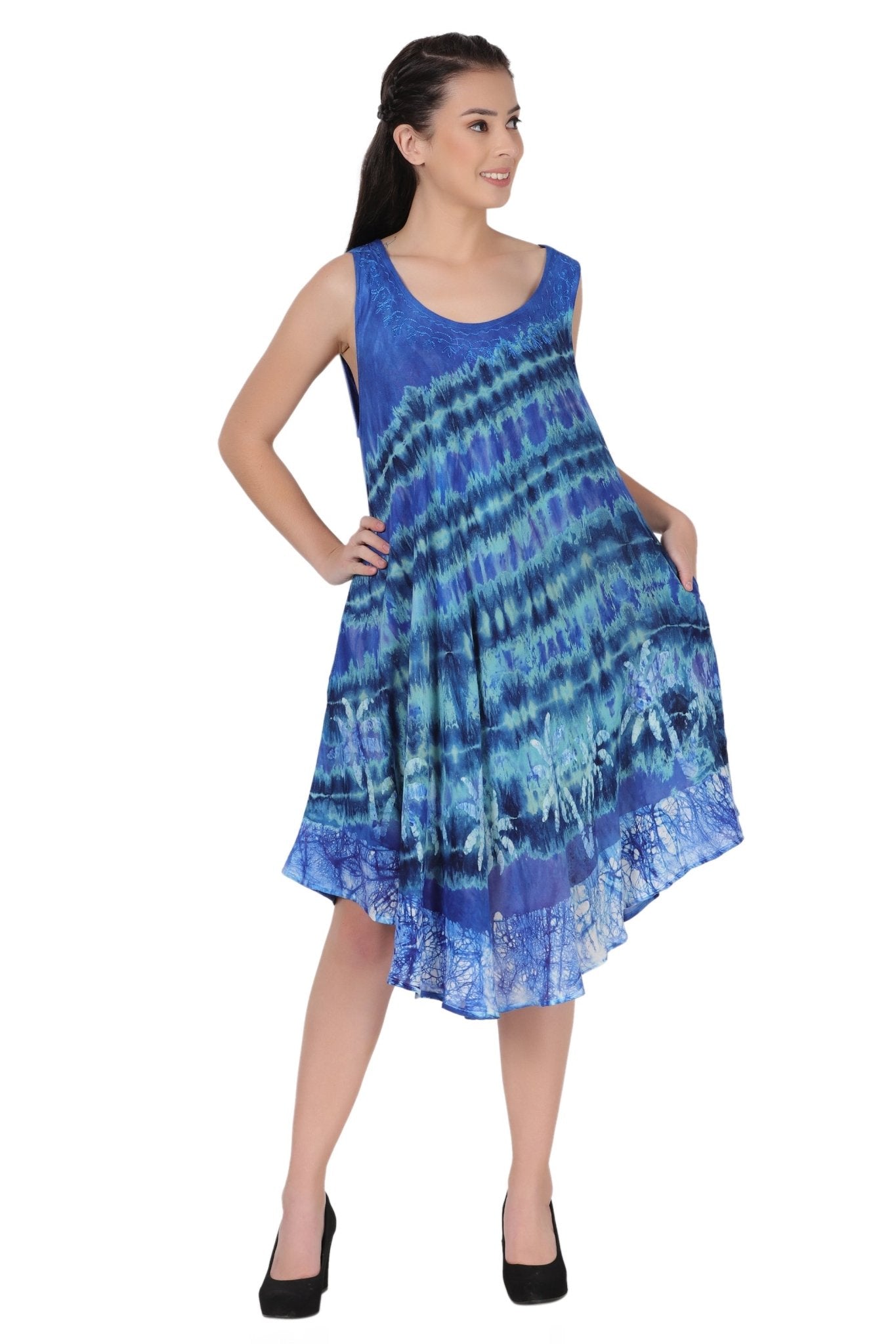 Palm Tree Block Print Dress 422211R - Advance Apparels Inc