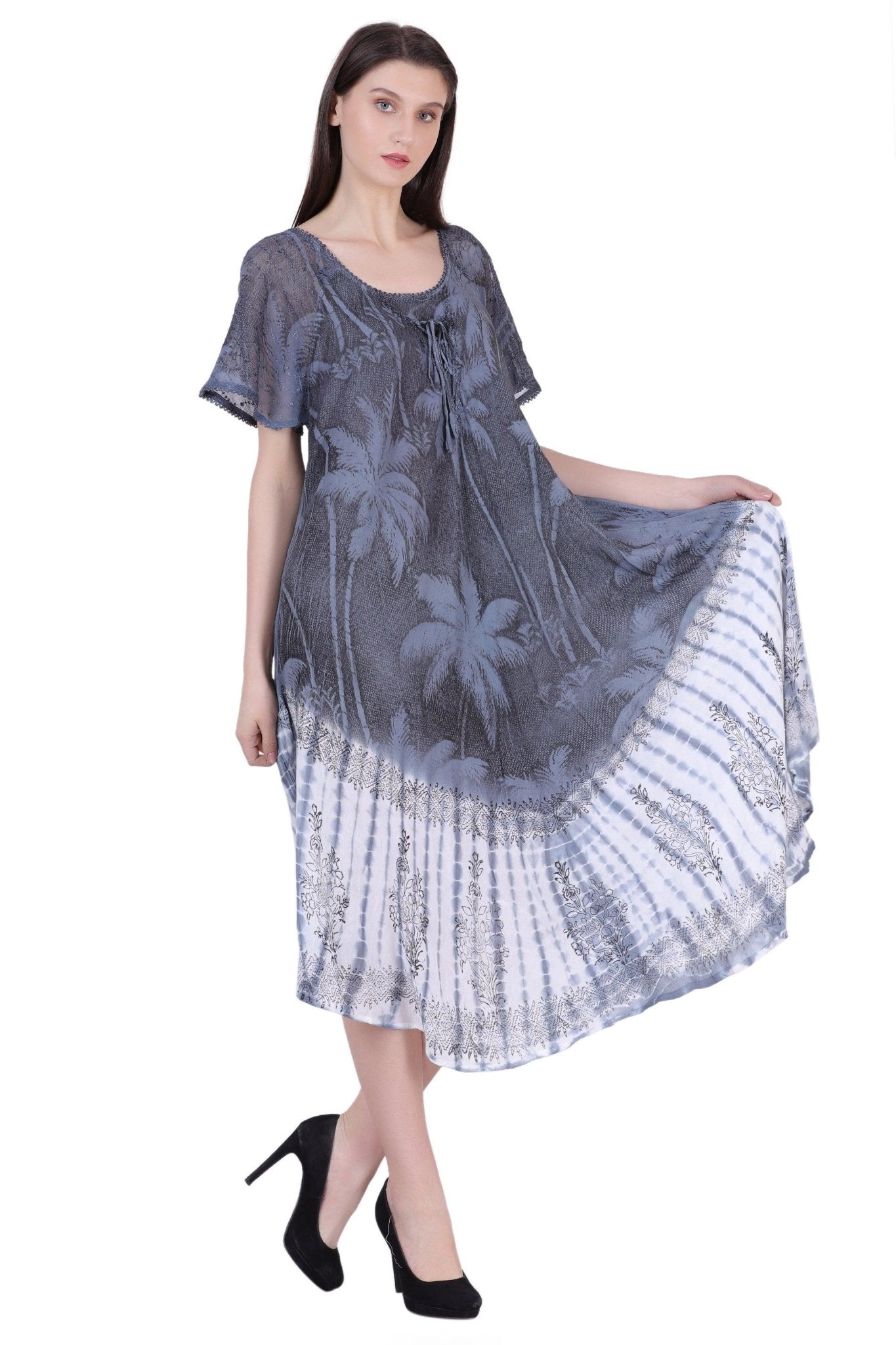 Palm Tree Block Print Tie Dye Dress 18603 - Advance Apparels Inc