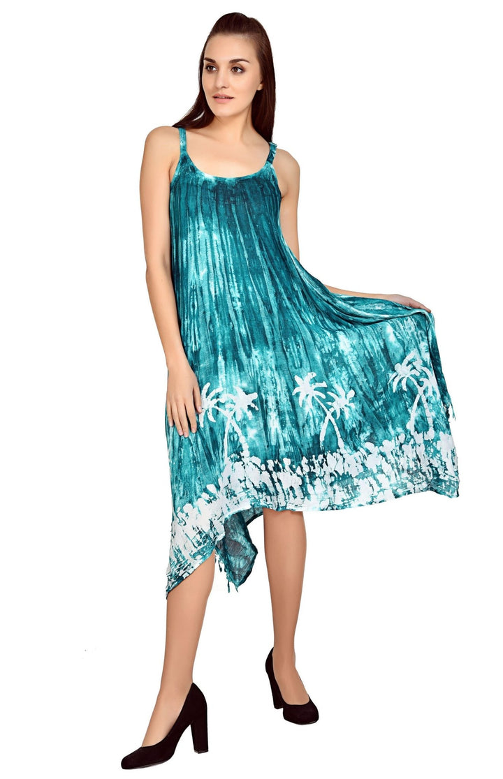 Palm Tree Block Print Tie Dye Dress 19274 - Advance Apparels Inc