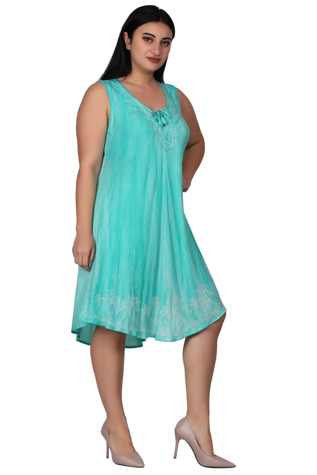 Palm Tree Border Print Tie Dye Dress 362202RD - Advance Apparels Inc