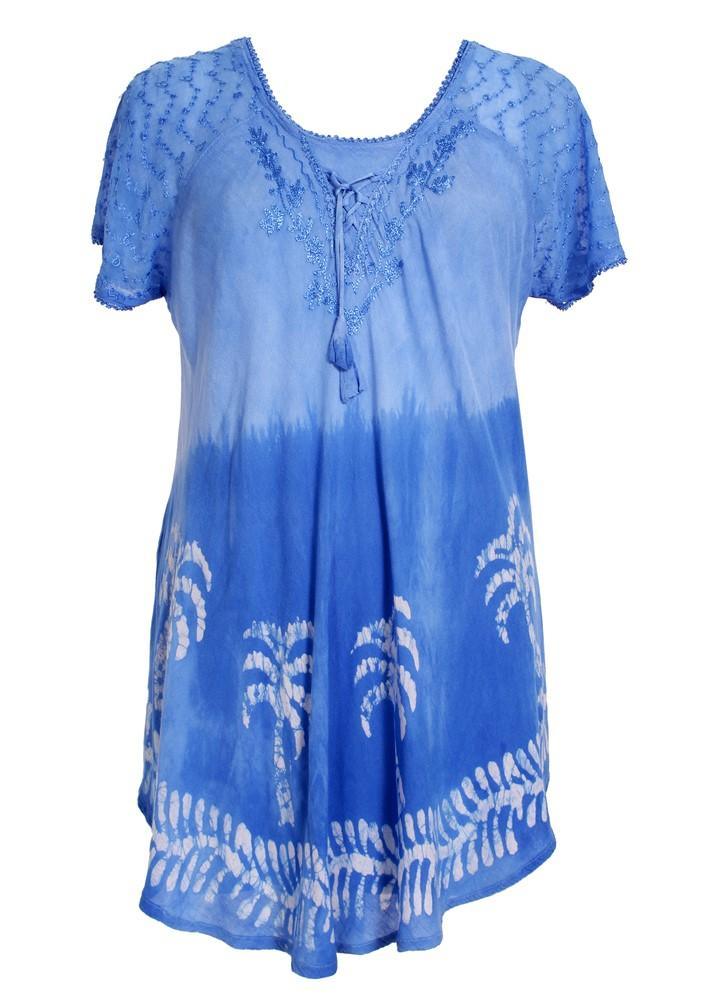 Palm Tree Print Ombre Dye Cap Sleeve Blouse 18713 - Advance Apparels Inc