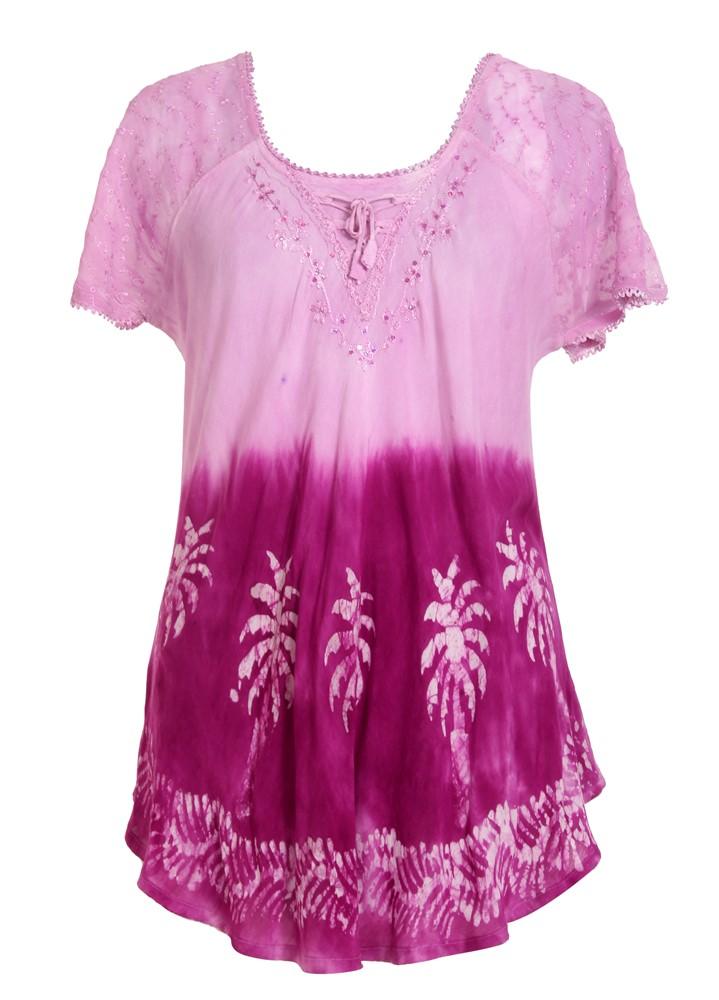 Palm Tree Print Ombre Dye Cap Sleeve Blouse 18713 - Advance Apparels Inc