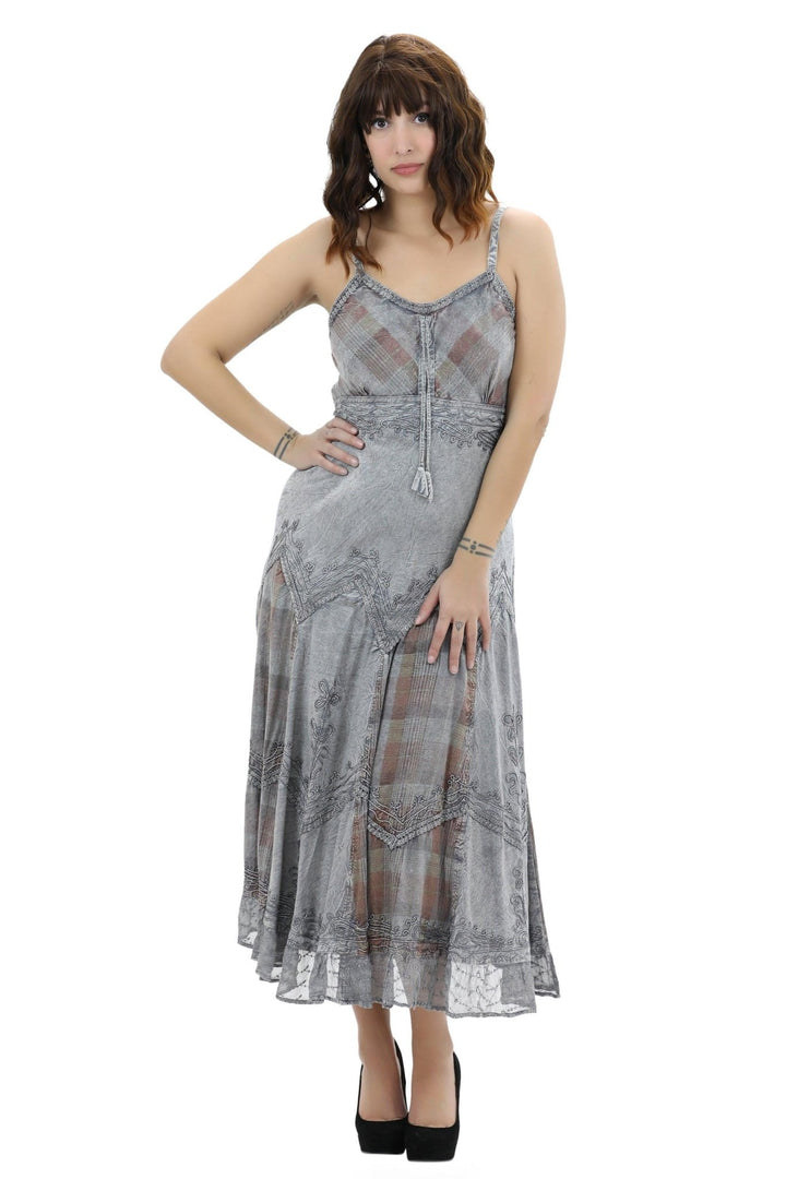 Plaid Panels Acid Wash Dress 152104 - Advance Apparels Inc