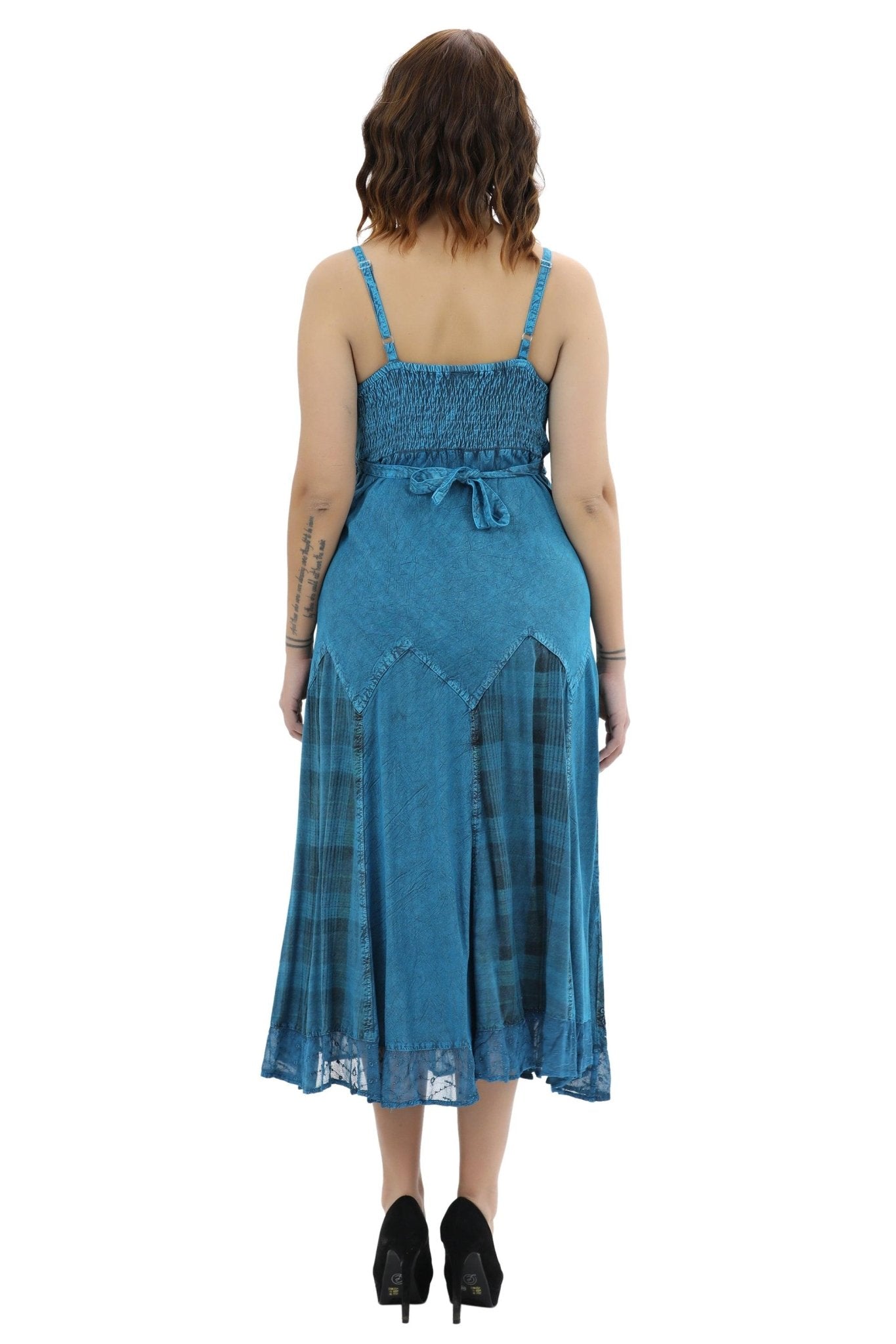 Plaid Panels Acid Wash Dress 152104 - Advance Apparels Inc