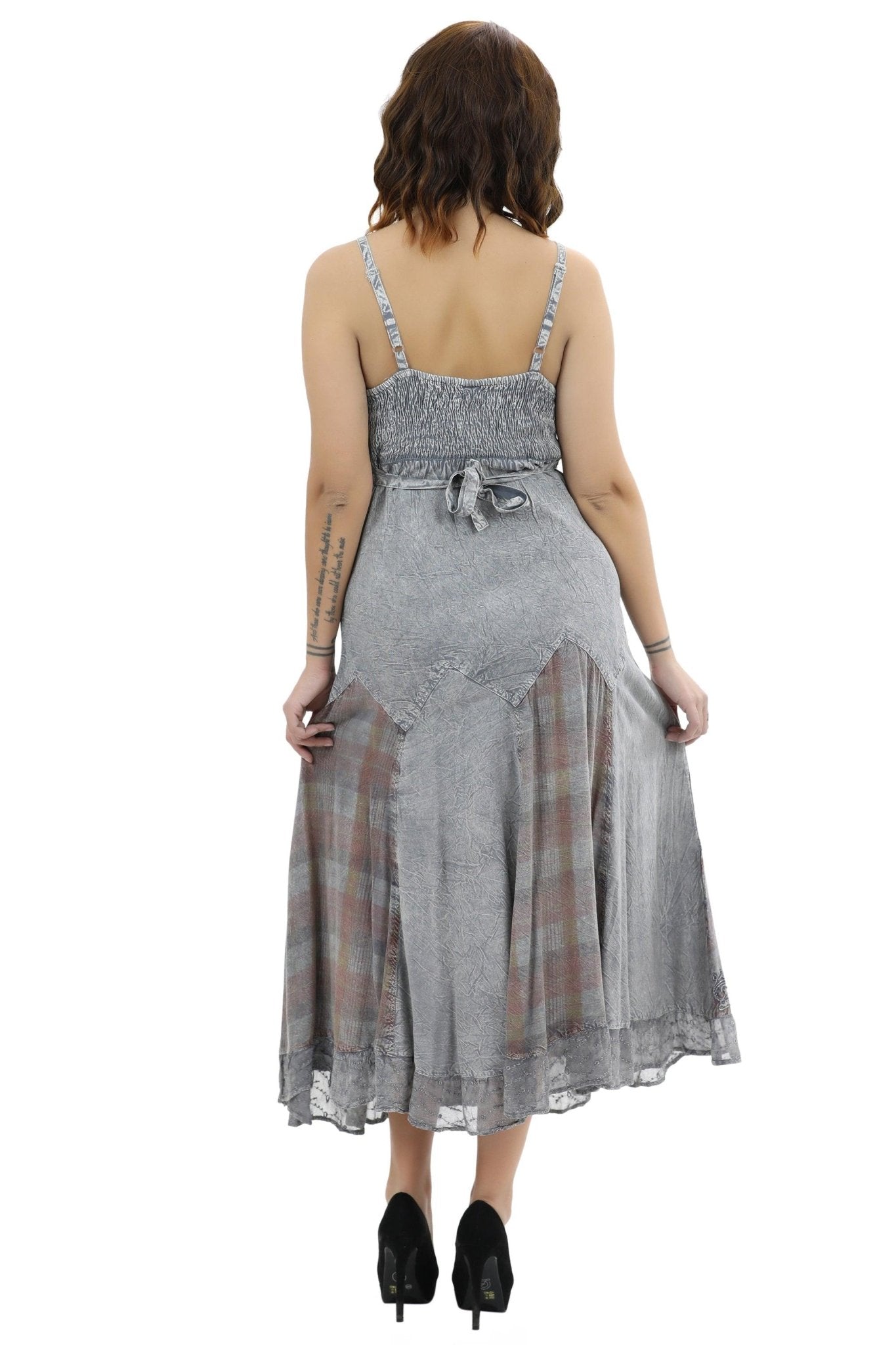 Plaid Panels Acid Wash Dress 152104 - Advance Apparels Inc