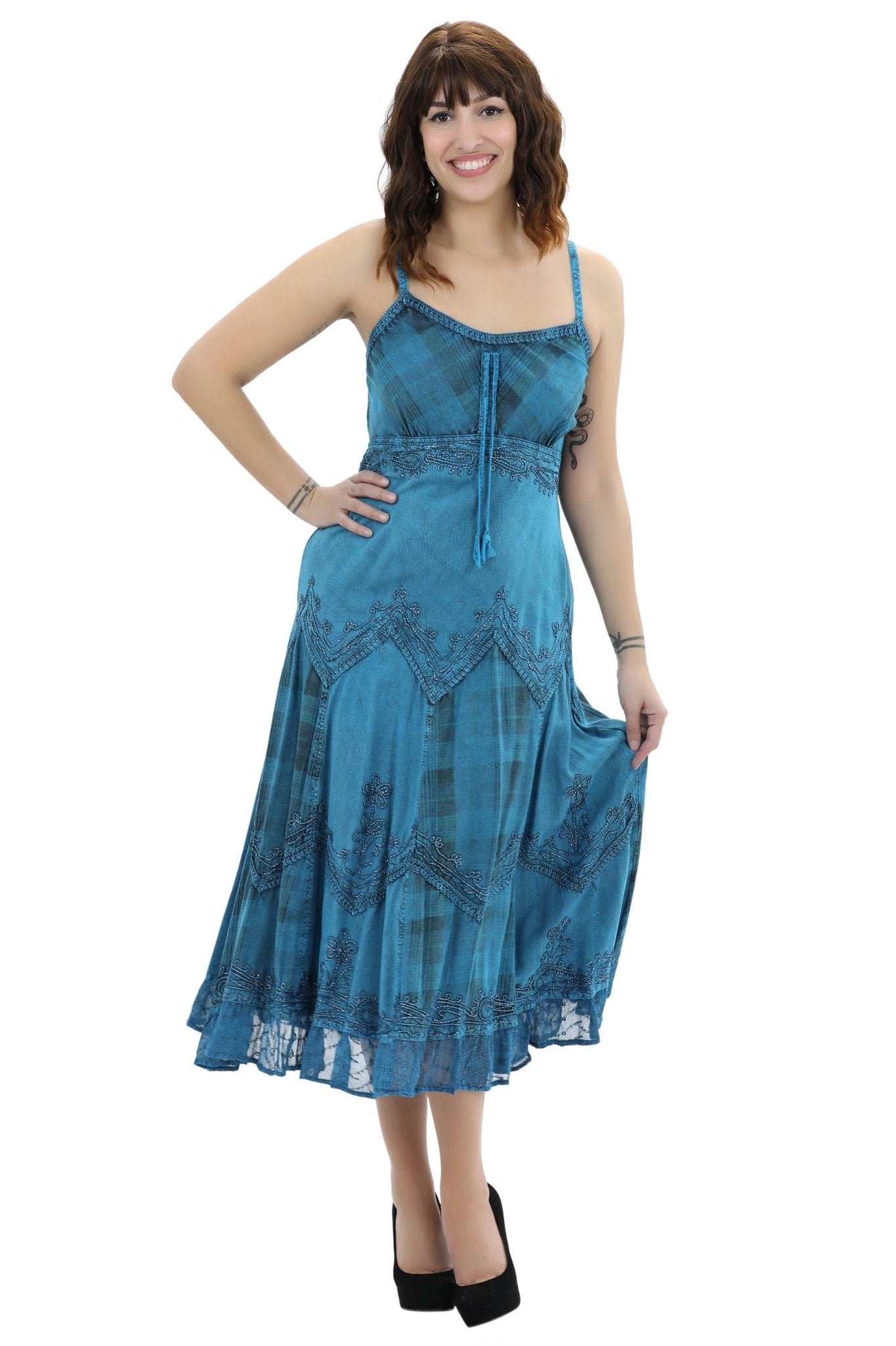 Plaid Panels Acid Wash Dress 152104 - Advance Apparels Inc