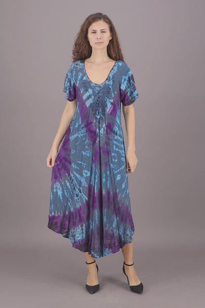 Retro Tie Dye Cap Sleeve Dress 24682