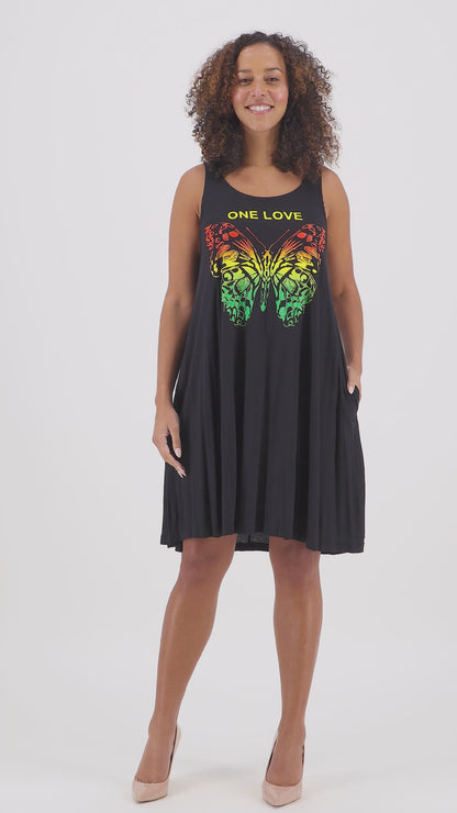 Rasta- 473-One Love Rasta Butterfly Dress w/ Pockets 473