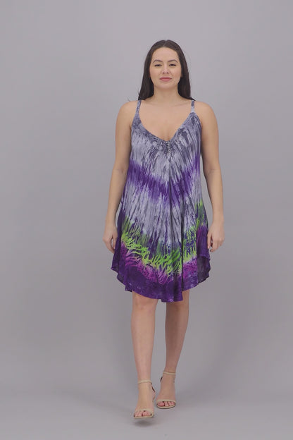 Adjustable Strap Tie Dye V-Neck Dress 402217V