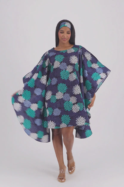 Teal Petal Oversized Cape Dress AD-25032-B061