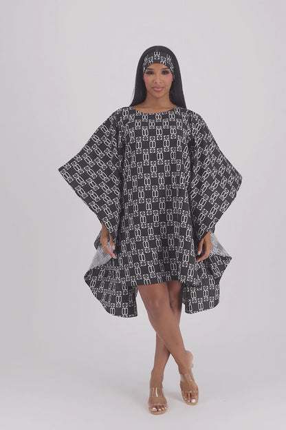 Monochrome Majesty Cape Dress AD-25032-B076