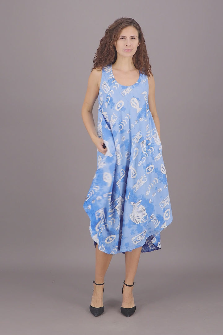 Fish Print Beach Dress Rayon 17146