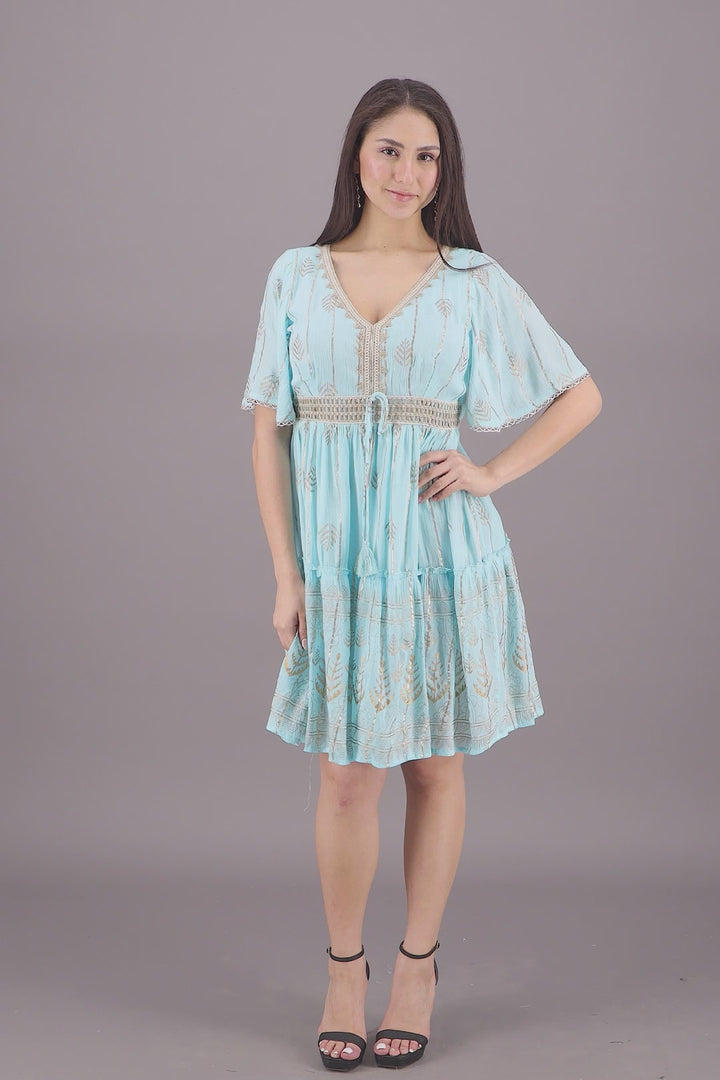 Flutter Sleeve V-Neck Pastel Dress 24934