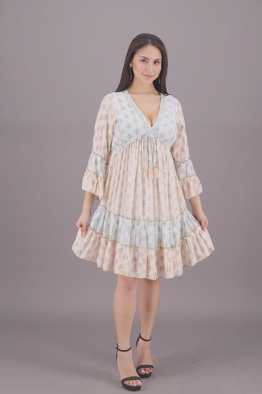 3/4 Sleeve V-Neck Boho Gleam Dress 24932