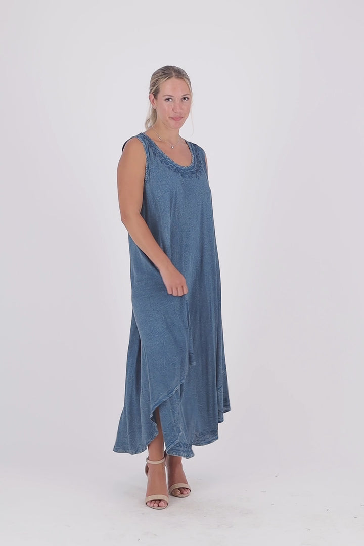 Embroidered Acid Wash Beach Dress 19255