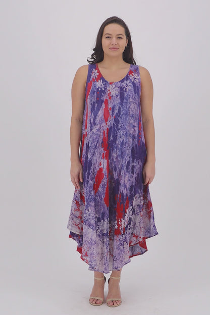 Washed Sleeveless Tie Dye Umbrella Dress 17806