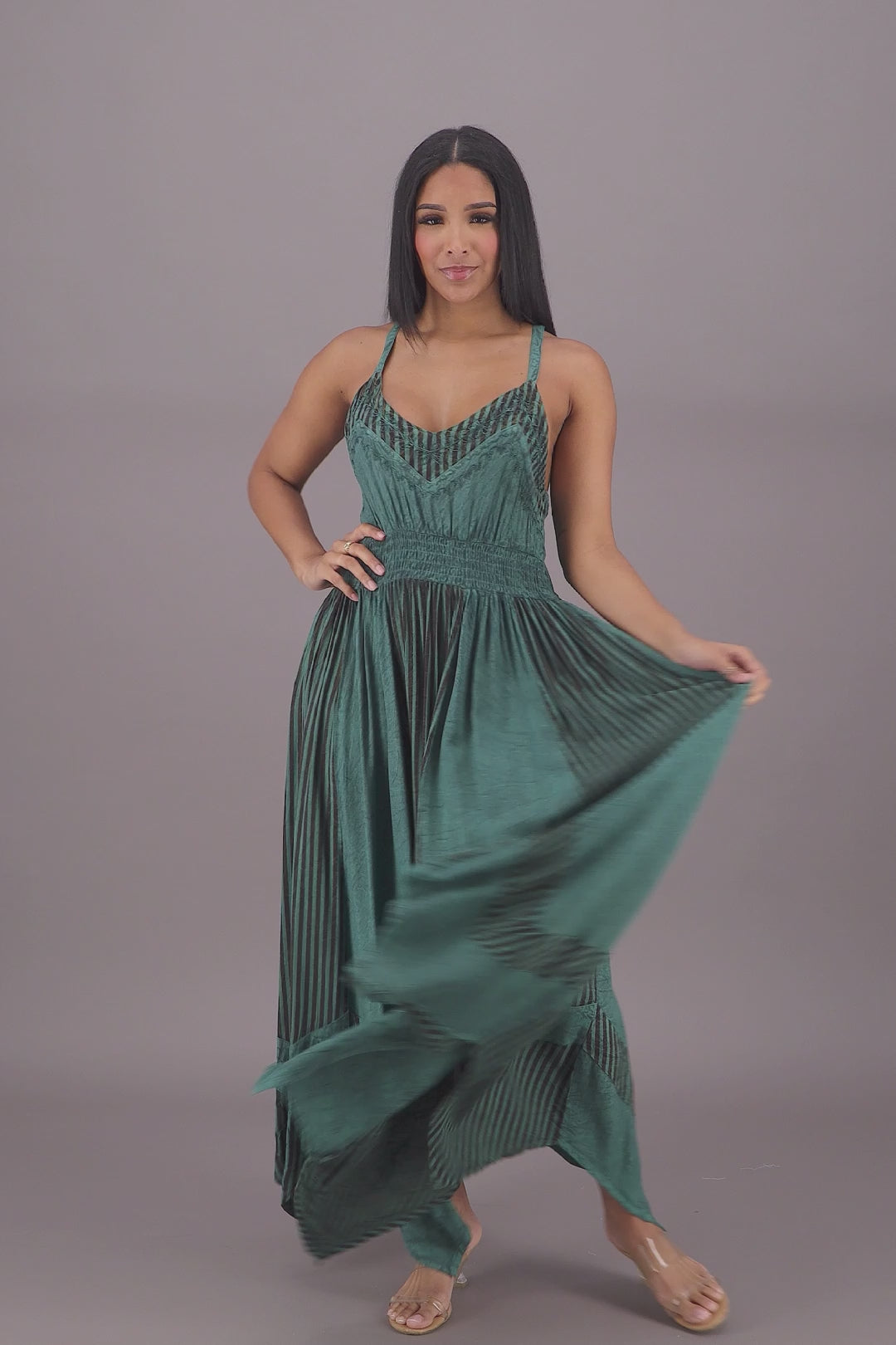 Regal Flair Acid Wash Maxi Dress ADL-24339