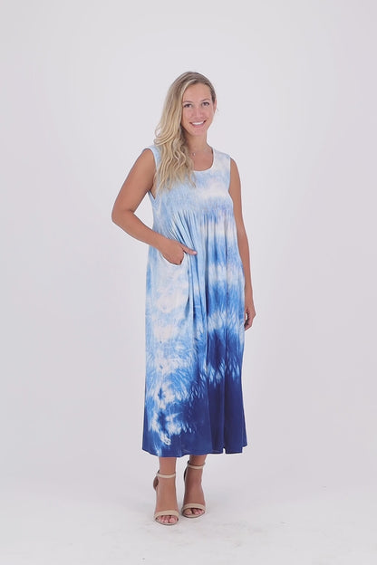 Resort Breeze Sleeveless Tie-Dye Smocked Dress 522193-EL