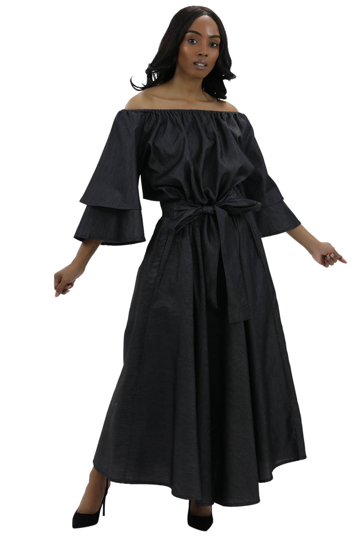 Princess Ankara Denim Dress 2197-BLACK - Advance Apparels Inc