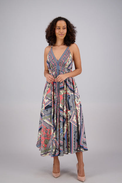 Printed Silk Maxi Dress AB16066 - Advance Apparels Inc