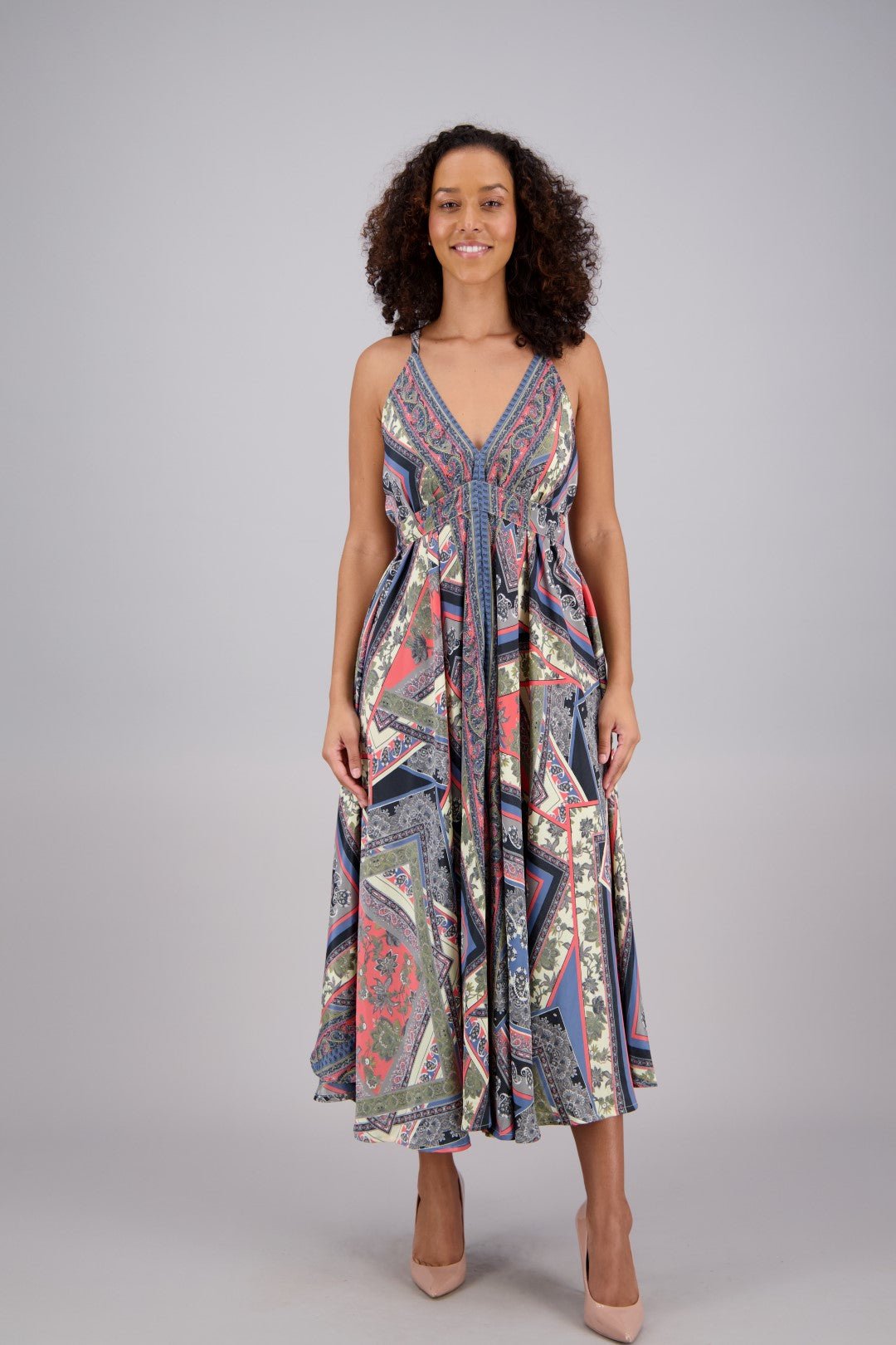 Printed Silk Maxi Dress AB16066 - Advance Apparels Inc