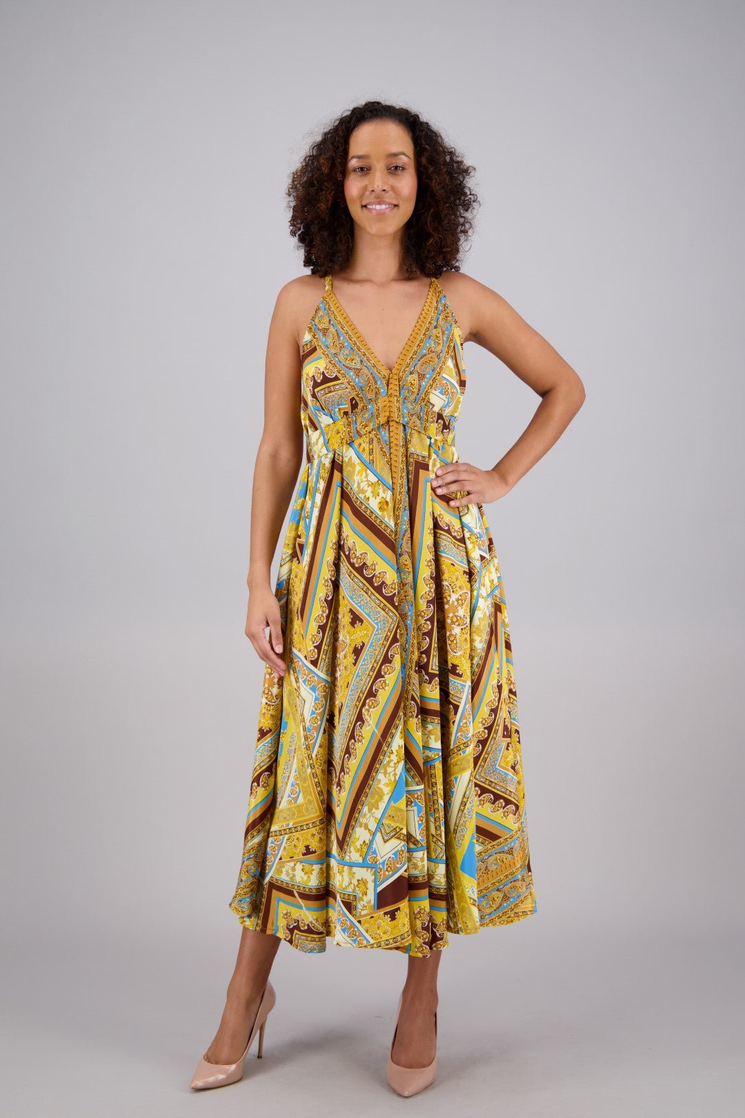 Printed Silk Maxi Dress AB16066 - Advance Apparels Inc