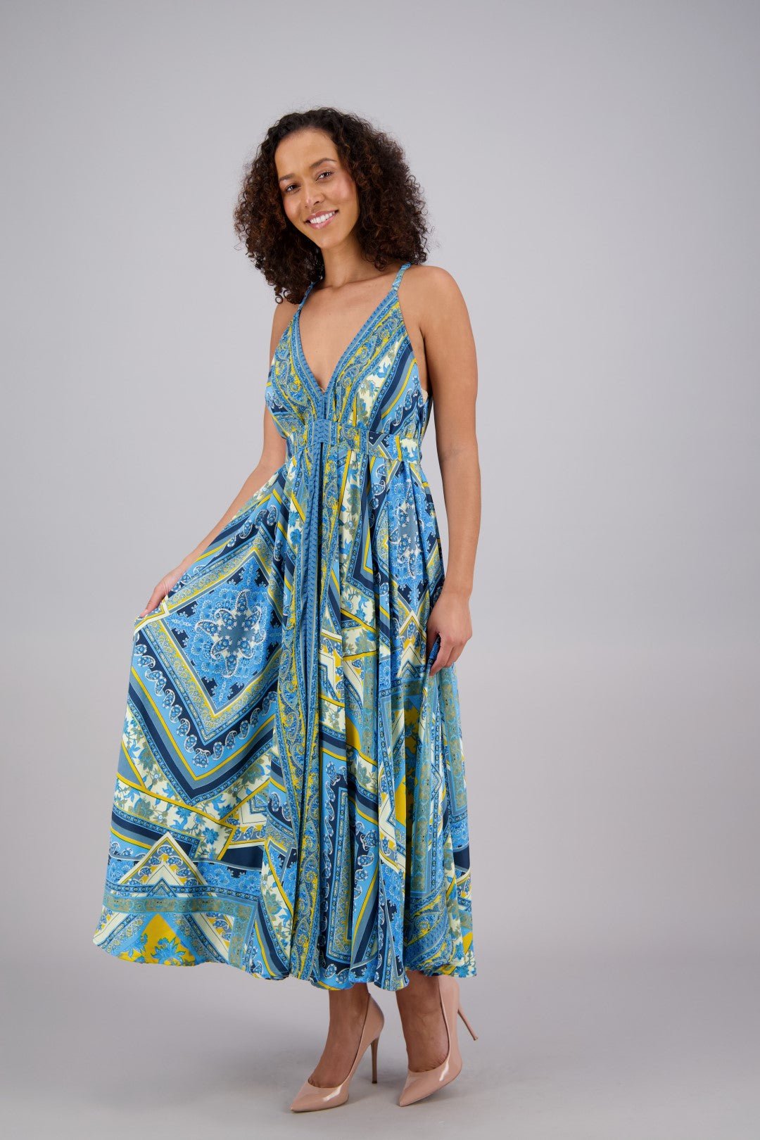 Printed Silk Maxi Dress AB16066 - Advance Apparels Inc