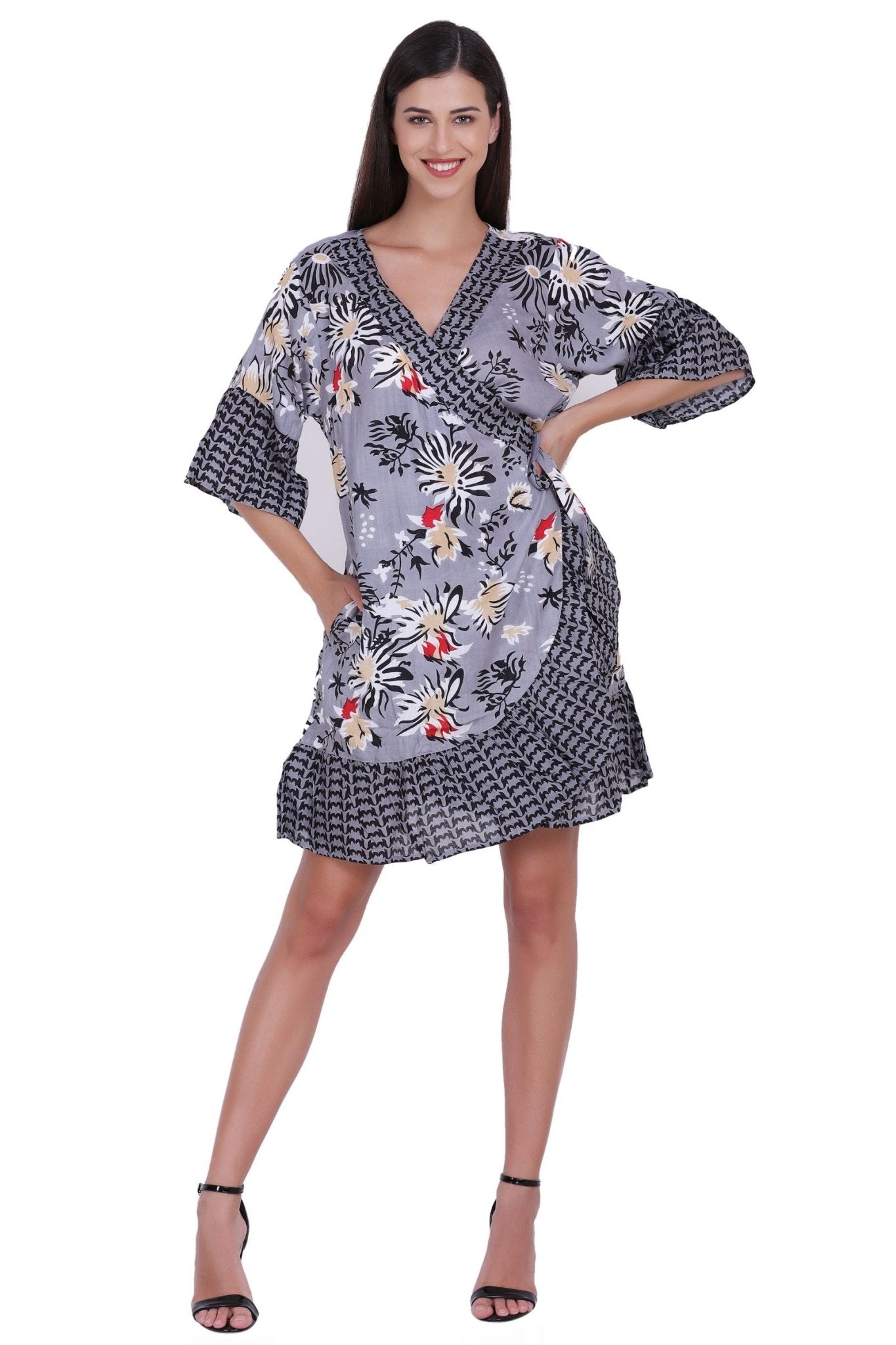 Printed Wrap Dress 262104 - Advance Apparels Inc