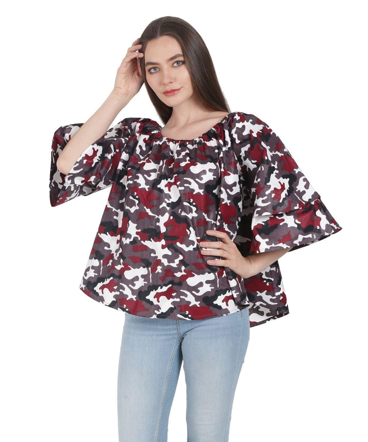 Red Camouflage Print On/Off Shoulder Blouse 166-99 - Advance Apparels Inc