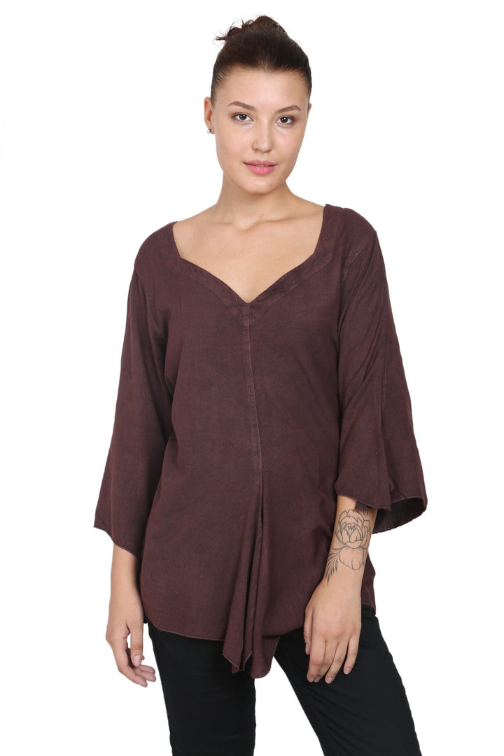 Renaissance Acid Wash Blouse 3/4 Sleeve Embroidered 1661 (S/M-1X/2X) - Advance Apparels Inc